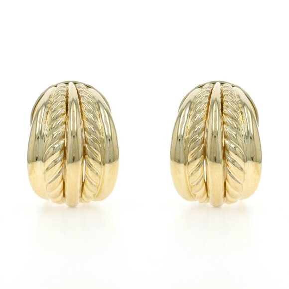 David Yurman J-Hoop Earrings - Yellow Gold 18k Tapered Pierced - Picture 2 of 6